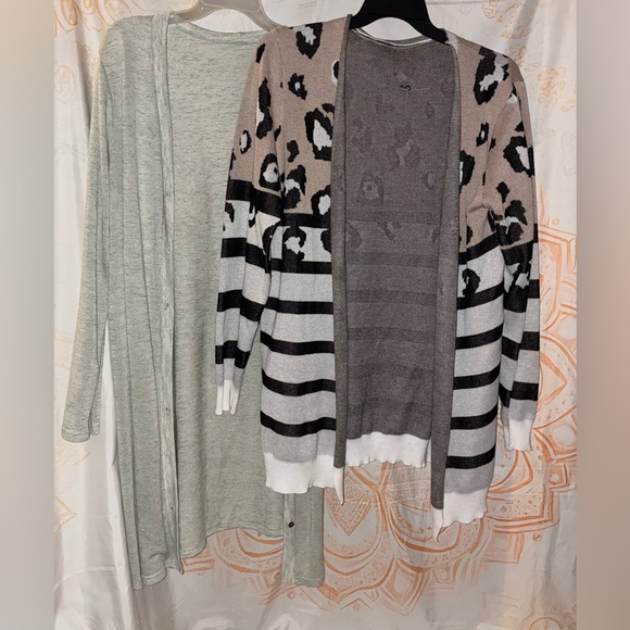 Emery Rose Sweaters - Bundle Alert: A Leopard Print Open Front Cardigan w/ a Mint Green Cardigan